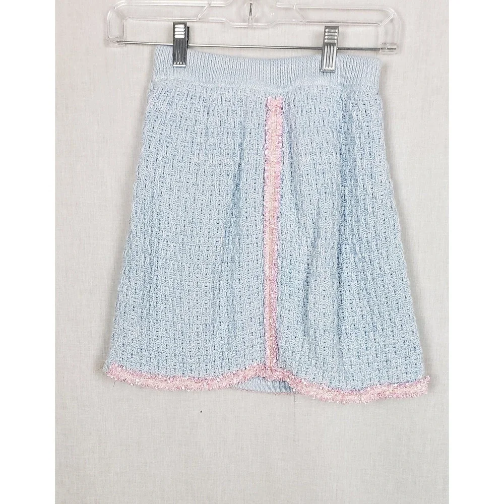Angel's Face Baby Blue Pink Trim Knit Cardigan Skirt Set 3T 4T Easter Sunday‎